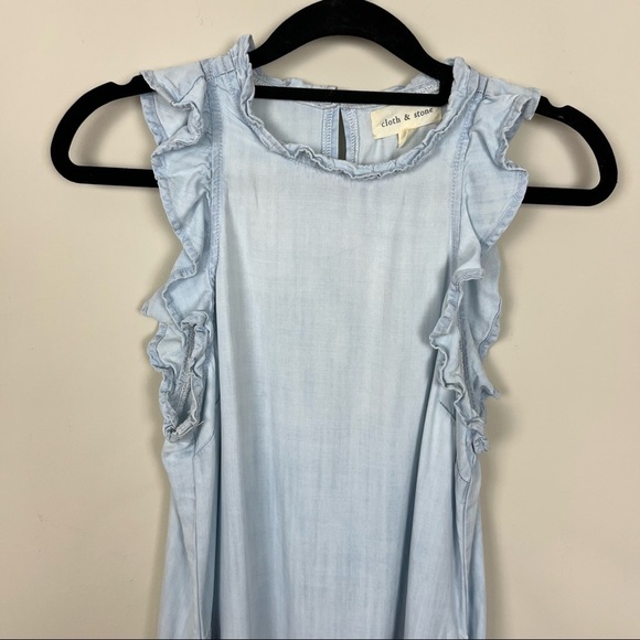 CLOTH & STONE CHAMBRAY MINI DRESS RUFFLE HALTER NECK BLUE SIZE SMALL - Picture 10 of 16